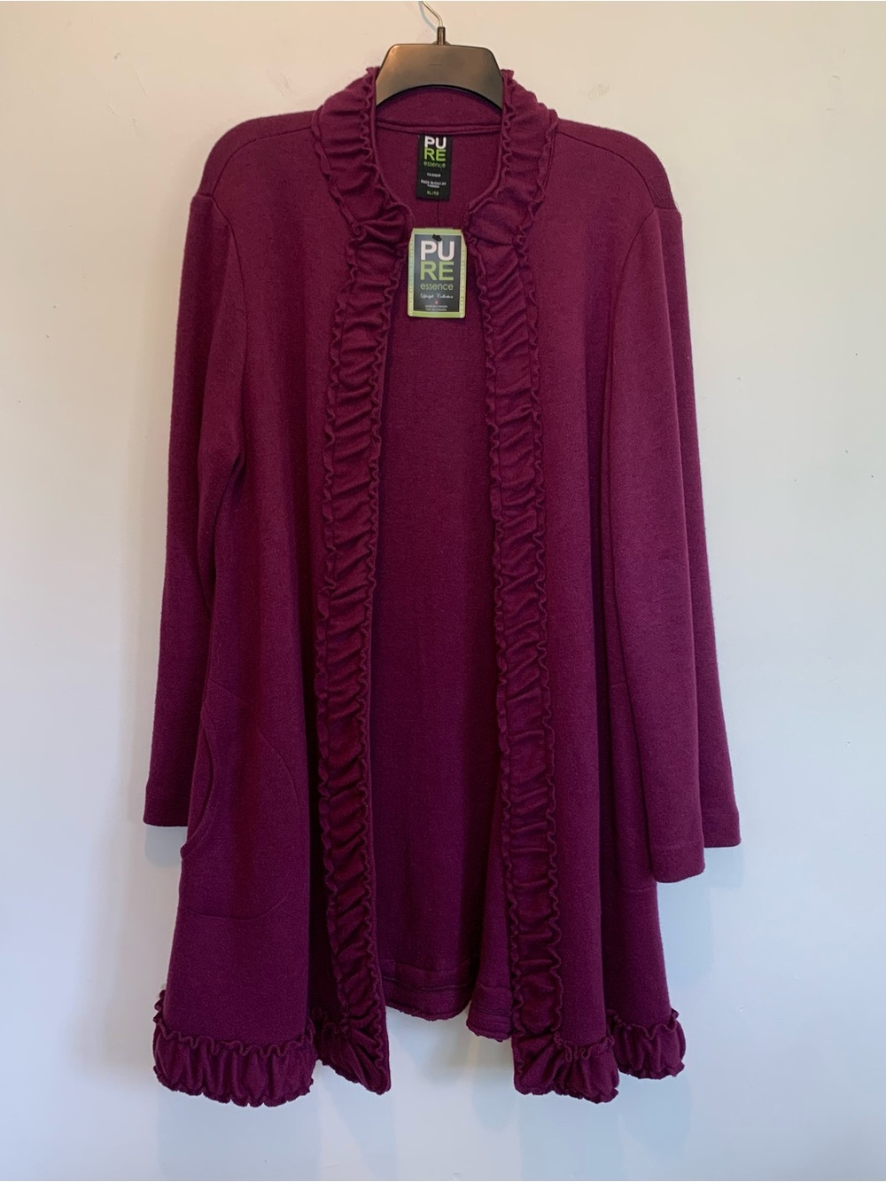 Pure Essence Purple Ruffle Long Cardigan Coatigan XL